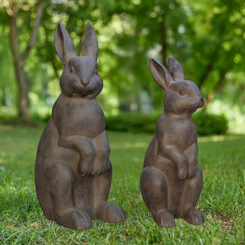 Glitzhome MgO Standing Rabbit Garden Yard Statue Bunny Figurines - Bronze-22.75"H & 28"H