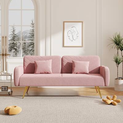 Double Sofa with Adjustable Split Backrest - Throw Pillows & Eucalyptus Frame.