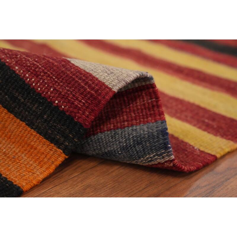 Hand Woven Oriental 100% Wool Carpet Southwestern Geometric Multi-Colored Kilim Runner Rug - 8' 6'' X 4' 5''