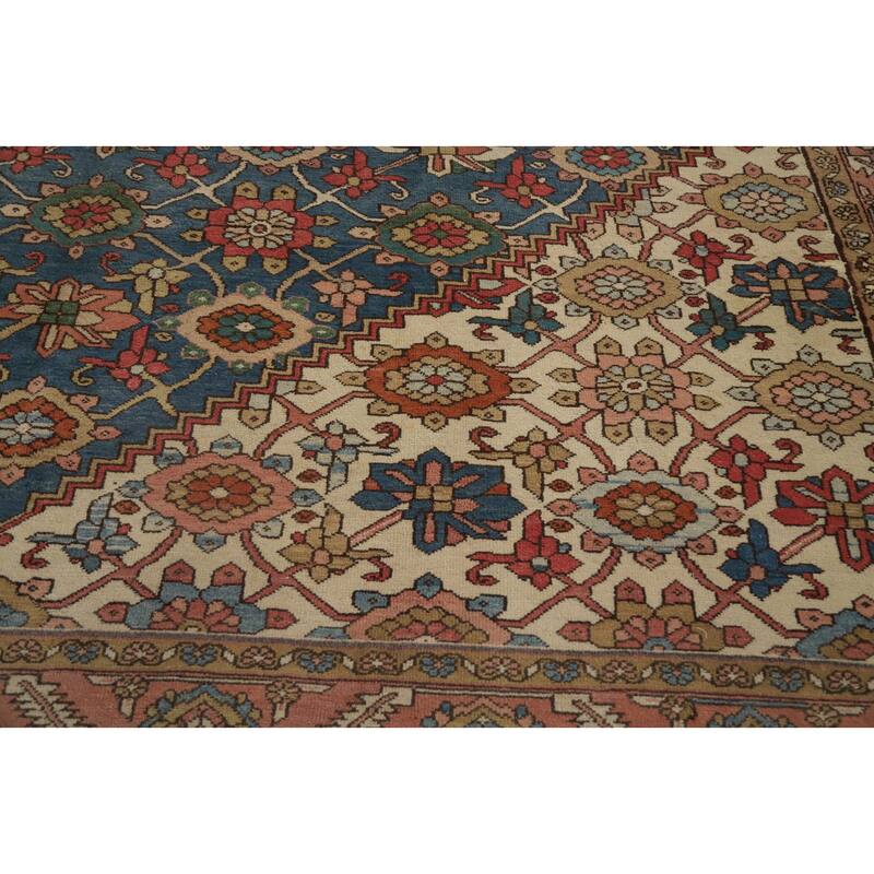 Hand Knotted Oriental 100% Wool Carpet Traditional Floral Navy Blue & Blues Heriz (serapi) Area Rug - 12' 3'' X 9' 9''