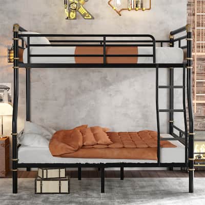 Full XL over Queen Metal Bunk Bed Detachable Bunkbeds with Safety Guard Rails