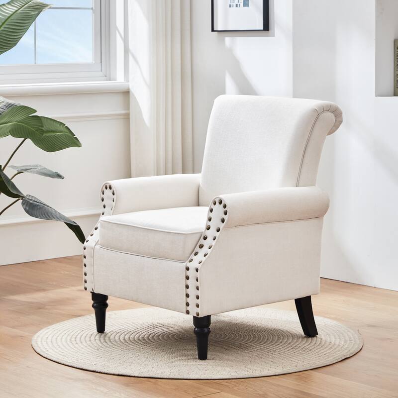Mid-Century Modern Upholstered Accent chair with Solid Wood Legs