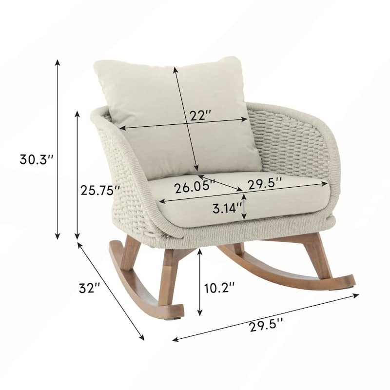 29.5in Contemporary Minimalist Beige Wicker Rocking Chair Set of 2