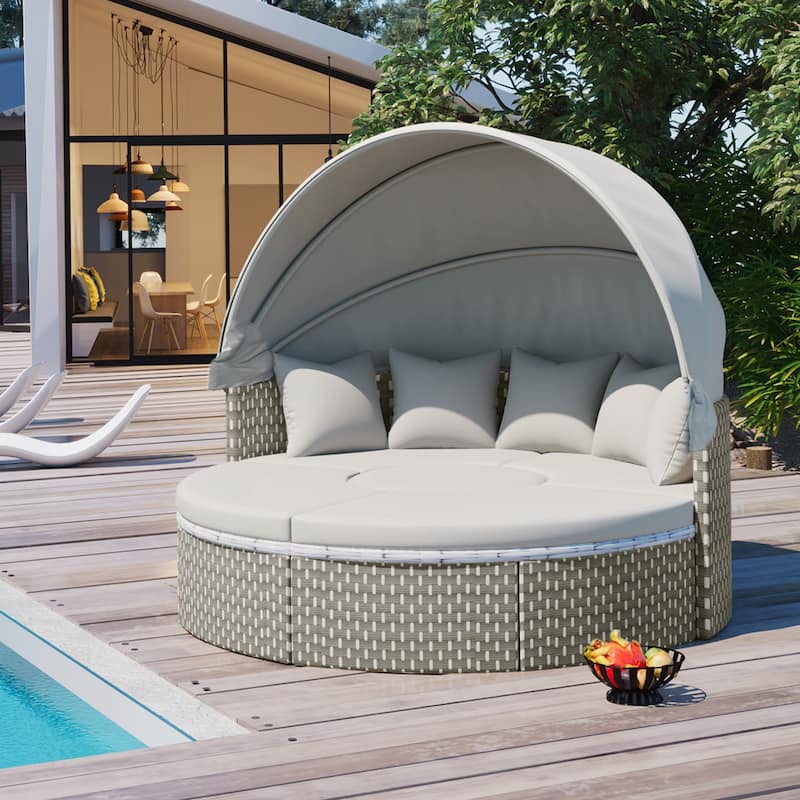 Patio Furniture Round Outdoor Sectional Sofa Set - Grey
