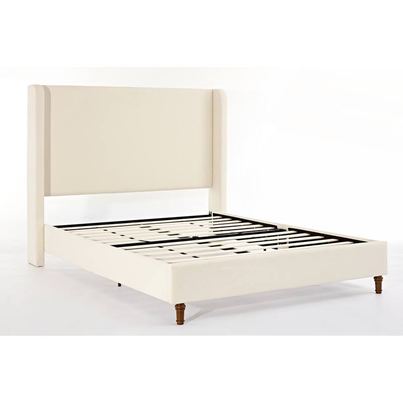 Elegant Upholstered Bed with Wingbacks and No Box Spring for Relaxing