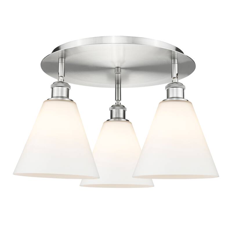 Innovations Lighting Berkshire - 3 Light 20" Flush Mount - Satin Nickel/Matte White