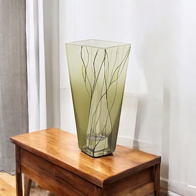 HomeRoots 8" Green Cylinder Crystal Glass Table Vase