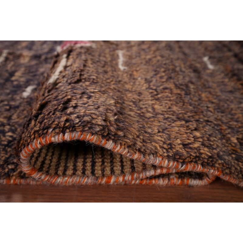 Brown Plush Moroccan Area Rug Hand-Knotted Wool Carpet - 5'10" x 9'6"