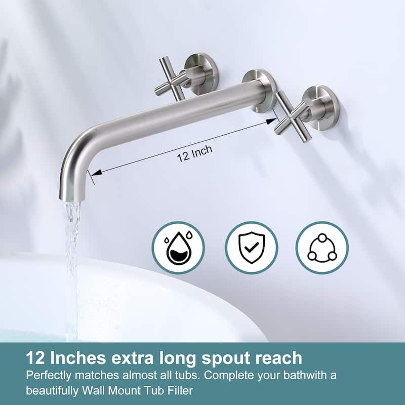 WOWOW Modern Cross-Style Dual-Handle Wall-Mounted Bathtub Faucet