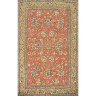 Hand Knotted Oriental 100% Wool Carpet Traditional All-Over Oranges & Rust Tabriz Area Rug - 11' 3'' X 7' 7''