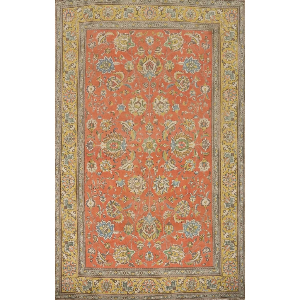 Hand Knotted Oriental 100% Wool Carpet Traditional All-Over Oranges & Rust Tabriz Area Rug - 11' 3'' X 7' 7''