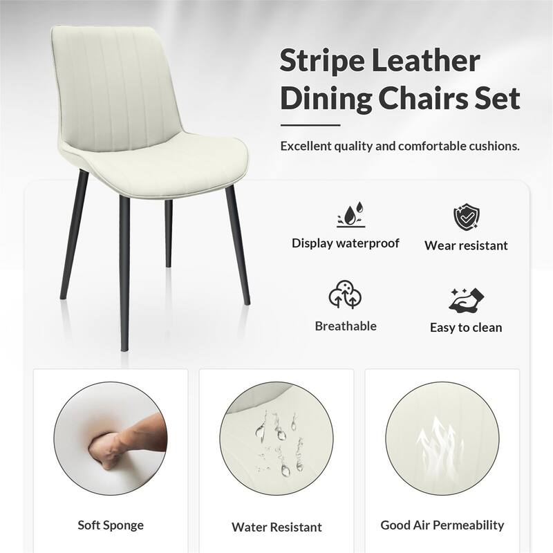 Set of 4 White Wave Pattern Upholstered Armless PU Leather Dining Chairs