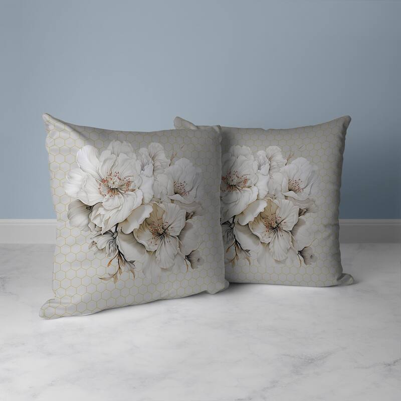 Magnolia Majesty Faux Suede Reversible Throw Pillow Off and White
