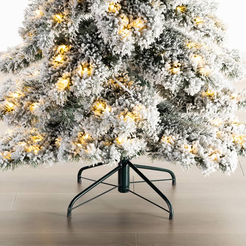 Glitzhome 7.5ft/9ft/12ft Pre-Lit Flocked Layered Spruce Artificial Christmas Trees