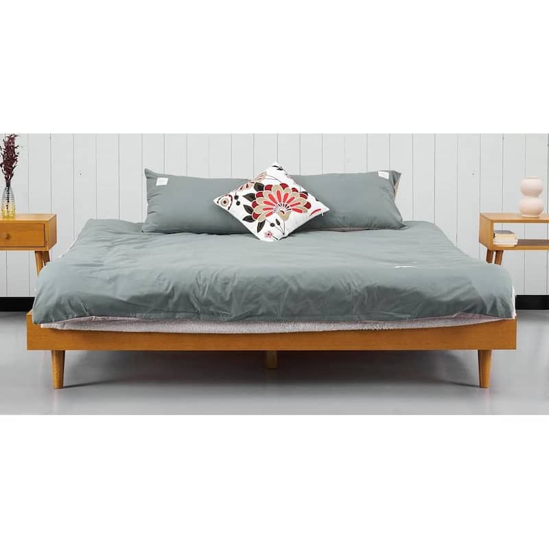 Modern Wooden Platform Bed Frame with Floating Design - Light Wood - King