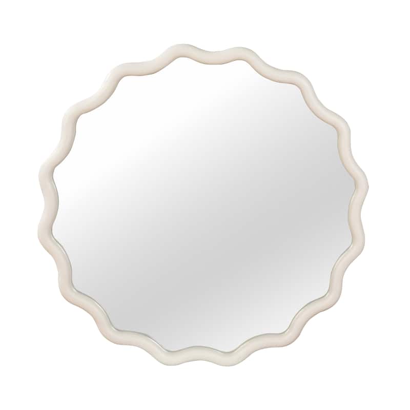 White Wavy Round Solid Wood Decorative Mirror - Bedroom, Bathroom, Living Room, Entryway