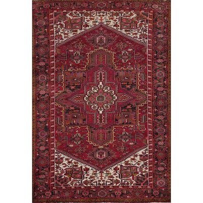 Hand Knotted Oriental 100% Wool Carpet Traditional Medallion Red Heriz Area Rug - 11' 5'' X 8' 1''