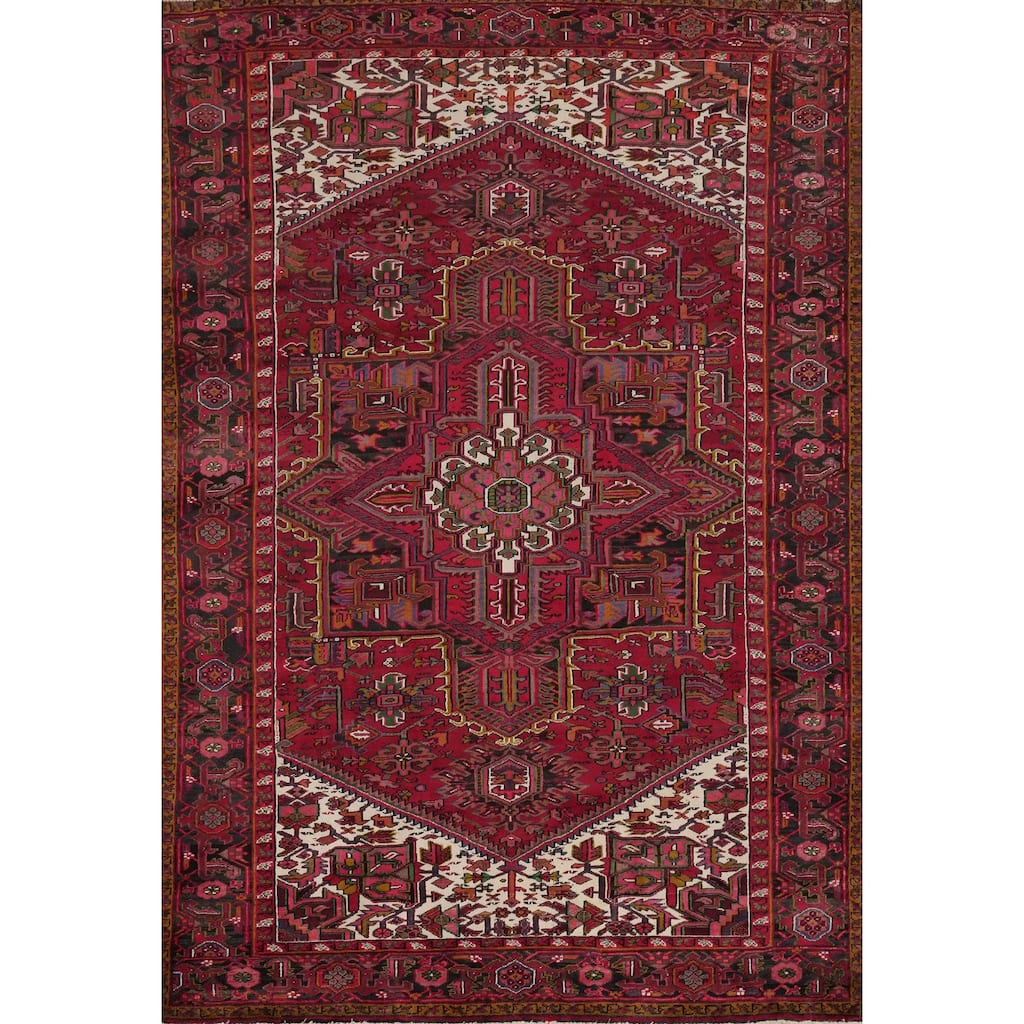 Hand Knotted Oriental 100% Wool Carpet Traditional Medallion Red Heriz Area Rug - 11' 5'' X 8' 1''