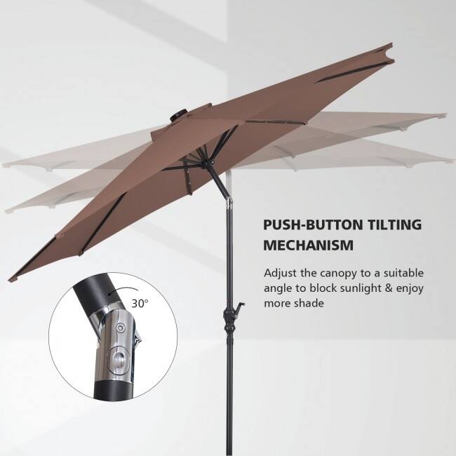 10FT Patio Solar Umbrella LED Patio Market Steel Tilt With Crank Outdoor New