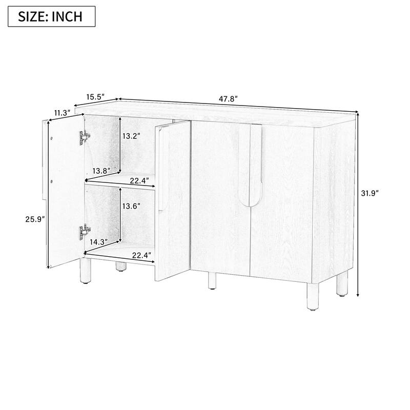 Sideboard Buffet Storage Cabinet, Wood Accent Entryway Console Table Sofa Table with Unique Arc Handles and Adjustable Shelves