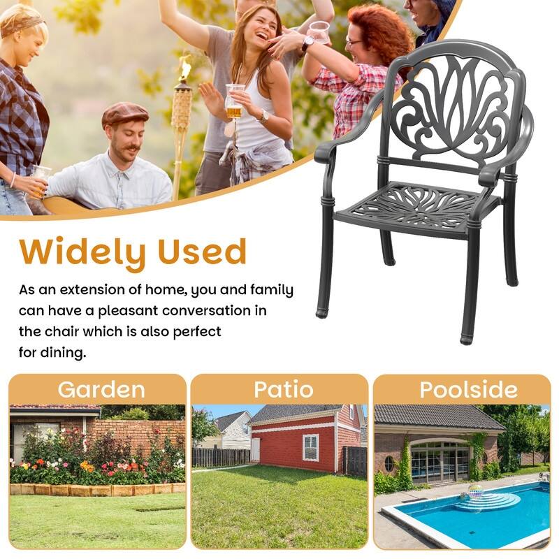 Stacking OutdoorPatio Dining Armchair with Brown Cushions
