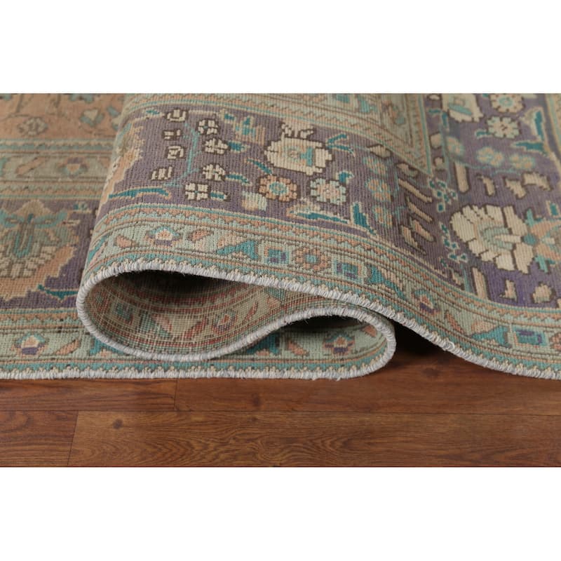 Distressed Tabriz Persian Vintage Rug Hand-Knotted Peach Wool Carpet - 7'10"x 10'8"