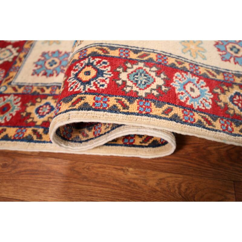 Kazak Oriental Accent Rug Handmade Beige Geometric Wool Carpet - 3'3" x 4'11"