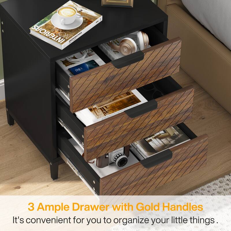 Night Stands with Drawers, Modern Light Wood Grain Nightstand for Bedrooms