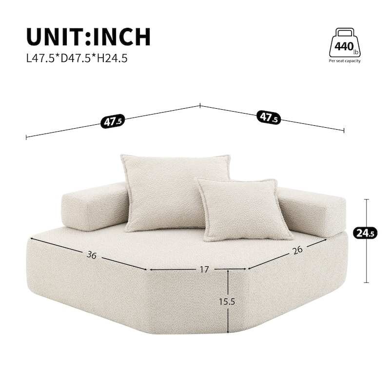 Homy Casa U-Shaped Modular Sofa, Boucle, Convertible, Living