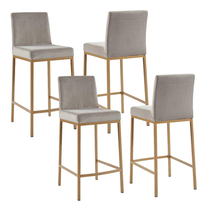 Contemporary Velvet and Metal 26" Counter Stool, Set of 4