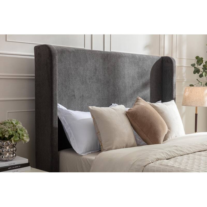 Queen Size Elegant Upholstered Bed with Wingback Headboard,No Box Spring Needed and Easy Assembly