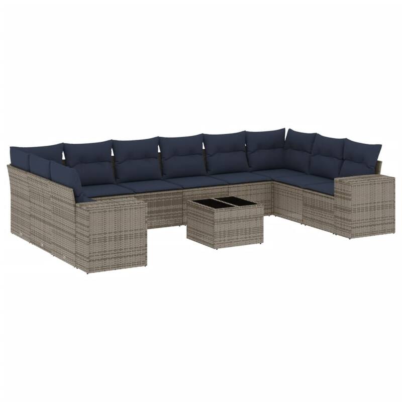 vidaXL 10/11 Piece Patio Sofa Set with Cushions Black/Brown/Gray Poly Rattan - 24.4 x 24.4 x 27.2