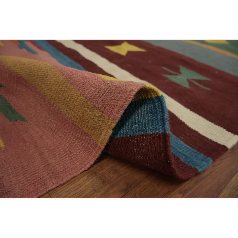 Hand Woven Oriental 100% Wool Carpet Southwestern Tribal Multi-Colored Kilim Area Rug - 11' 10'' X 8' 8''