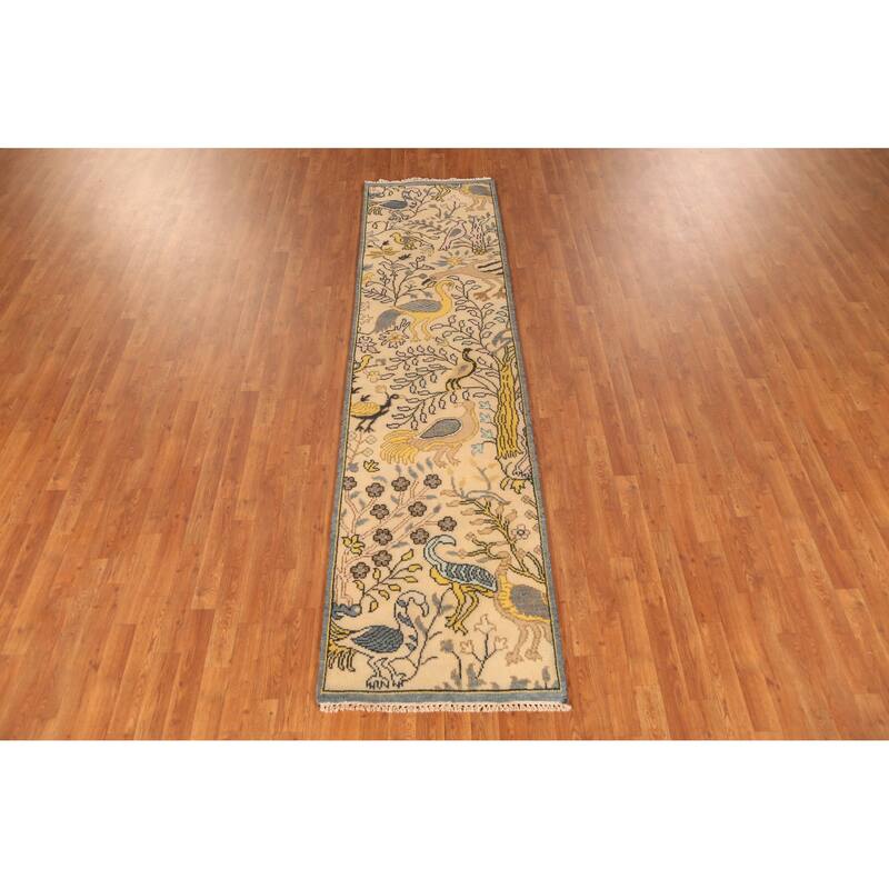 Hand Knotted Oriental 100% Wool Carpet Traditional All-Over Peach Ziegler Runner Rug - 9' 9'' X 2' 6''