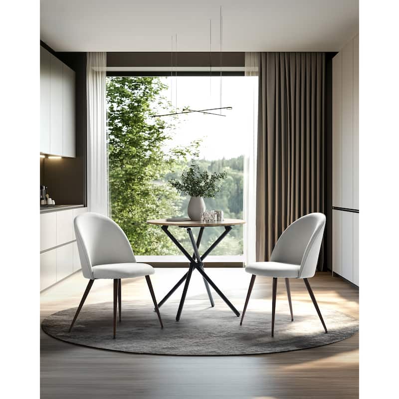 Homy Casa Beige Fabric Dining Chairs with Walnut Legs, Set of 2
