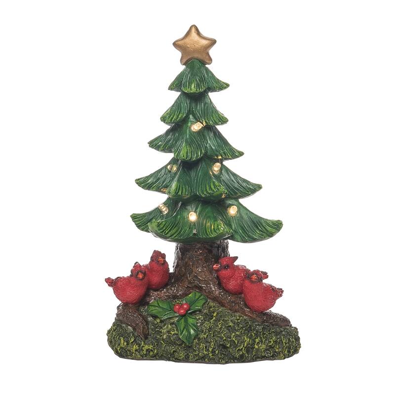 Transpac Resin 9.25 in. Multicolored Christmas Light Up Cardinal Tree