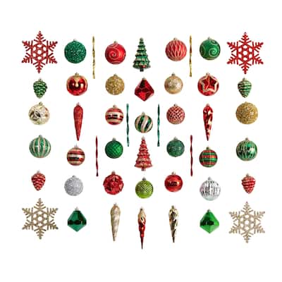 Holiday Deluxe Shatterproof 52 Count Christmas Tree Ornament Box Set - 3.5