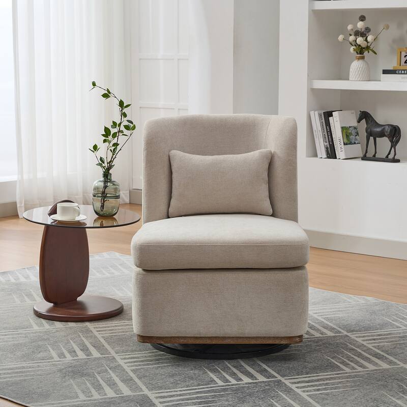 25.2 "Wide Modern Chenille Cushioned Armless Metal Base 360° Swivel Chair with Pillow, Lounge Area