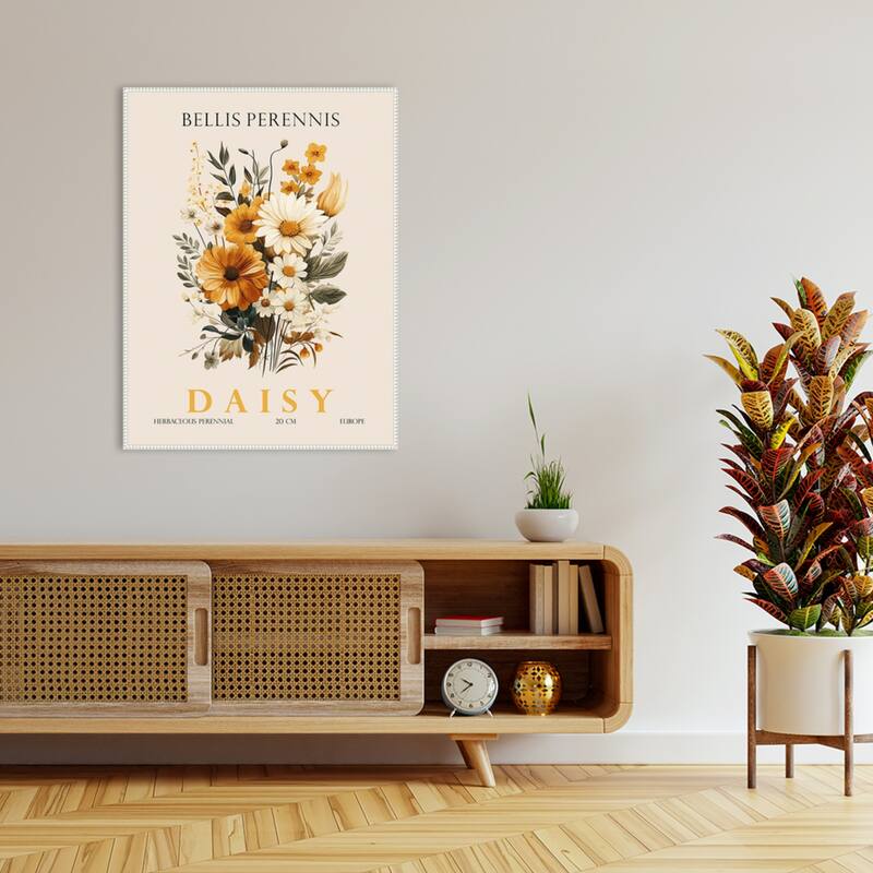Vintage Botanical Daisy Illustration by Christopher Giampietro Framed Canvas Wall Art Print