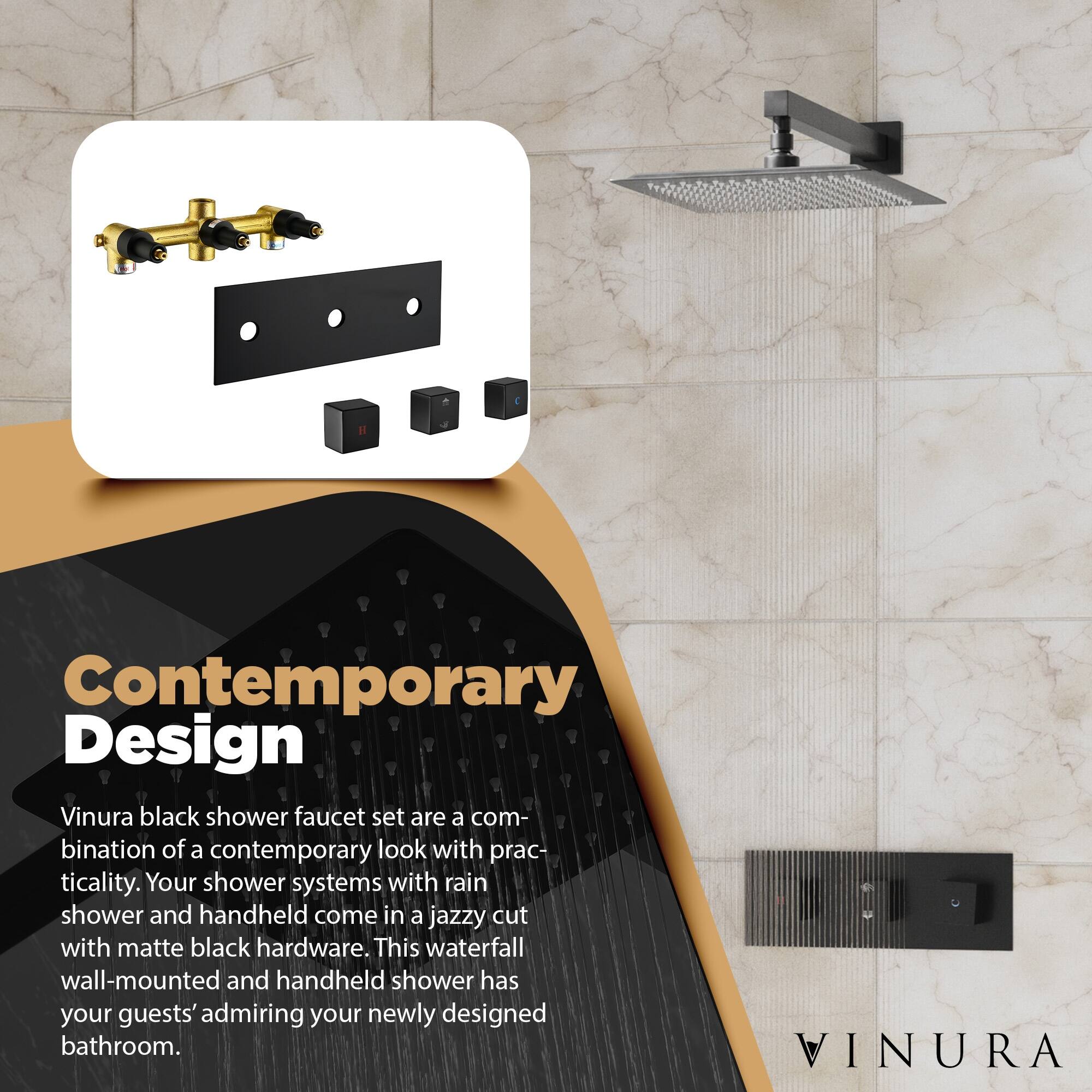 Modern Shower Faucets Sets 10” Black Shower Head and Handle Set Bed