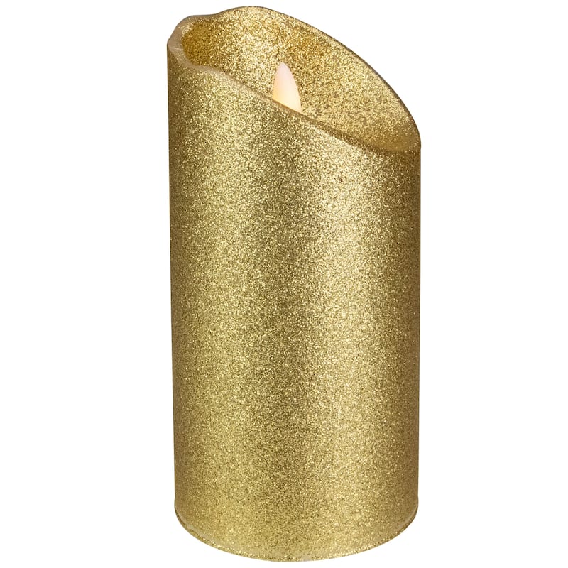 LED Lighted Flameless Flickering Pillar Christmas Candle - 6" - Gold