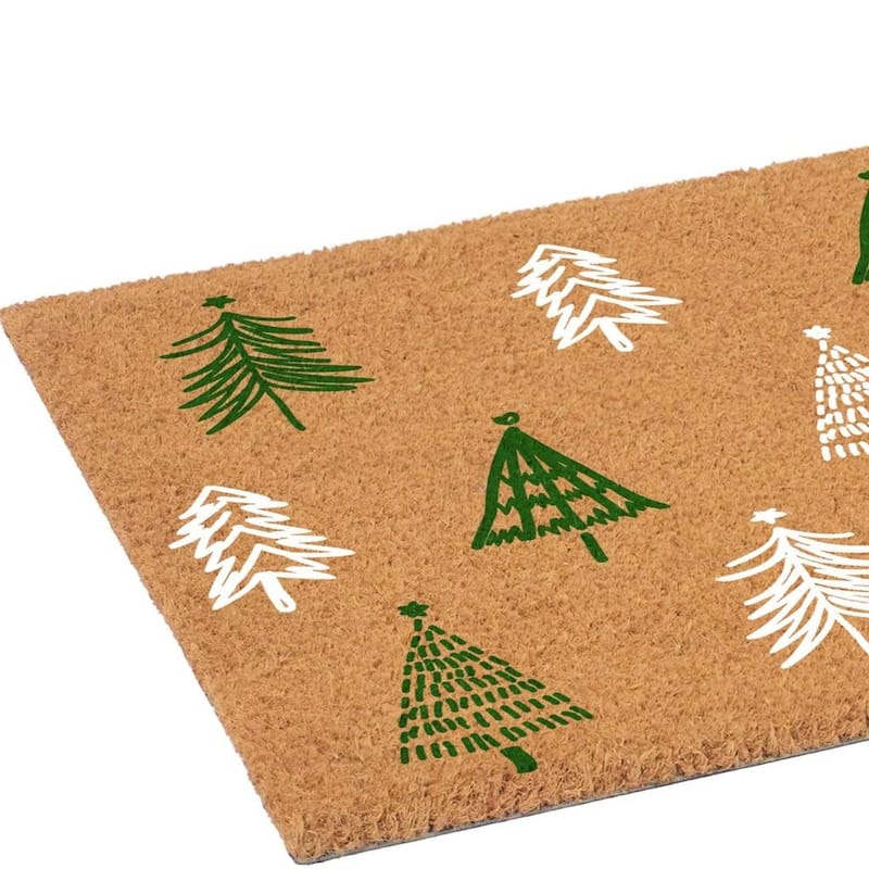 HomeRoots 17" X 29" Brown Green And White Christmas Trees Outdoor Coir Door Mat - 17.00' X '29.00