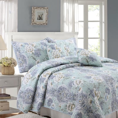 Cozy Line Jasmine Floral 3-piece Reversible Cotton Quilt BeddingSet