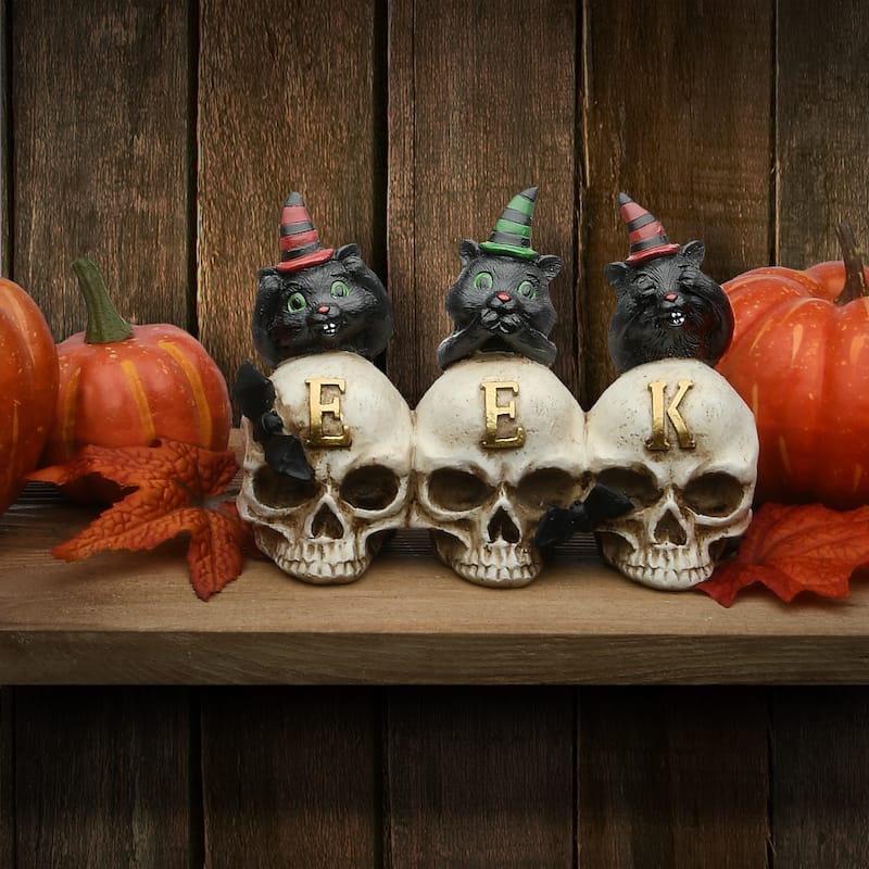 National Tree Company Halloween Three Black Cats and EEK Skull Sign Decoration, 5 Inches
