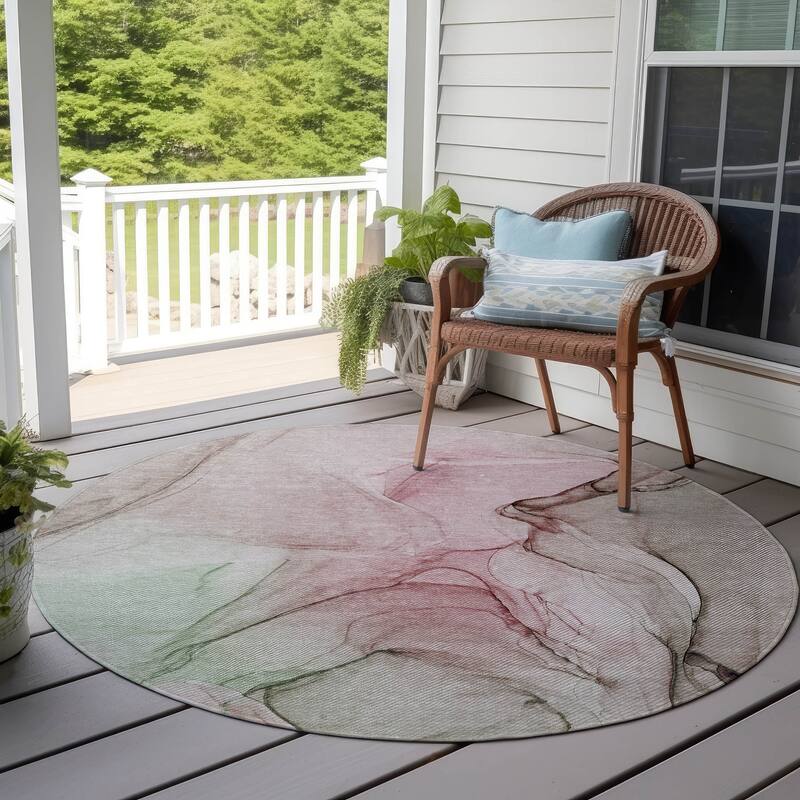 Machine Washable Indoor/ Outdoor Abstract Chantille Rug - Blush - 8' x 8'