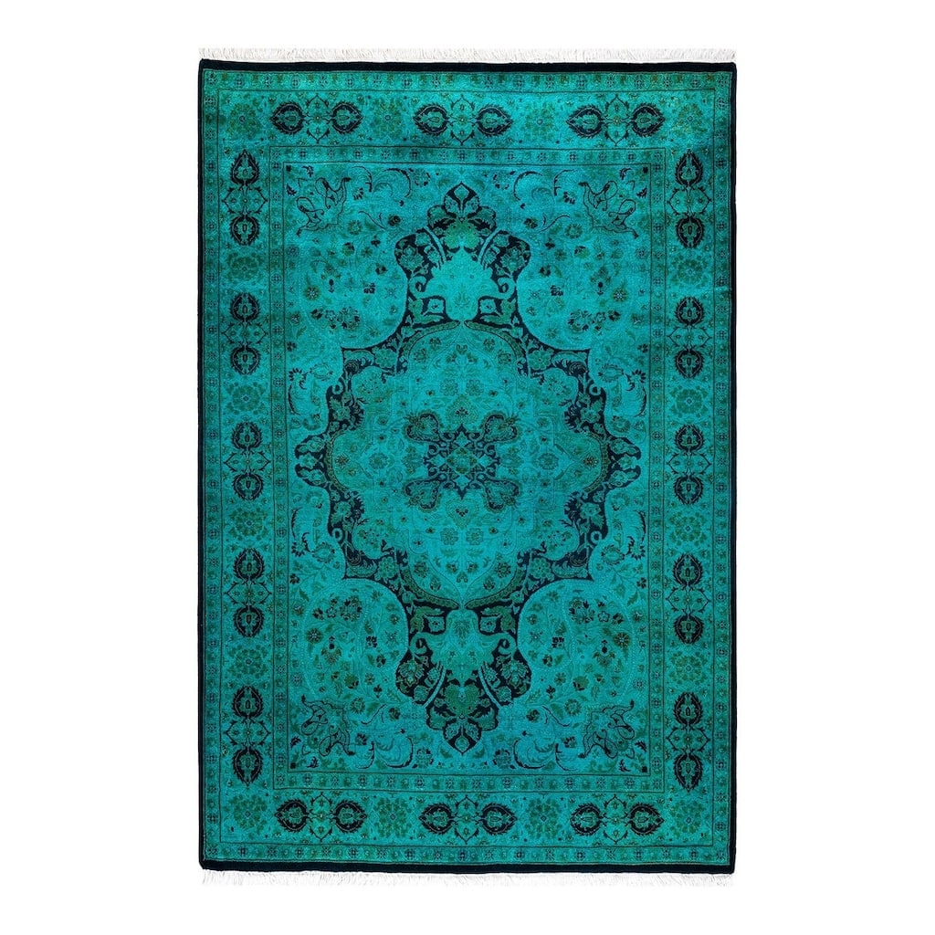 Overton Hand Knotted Wool Vintage Inspired Modern Contemporary Overdyed Blue Area Rug - 4' 2" x 6' 4"