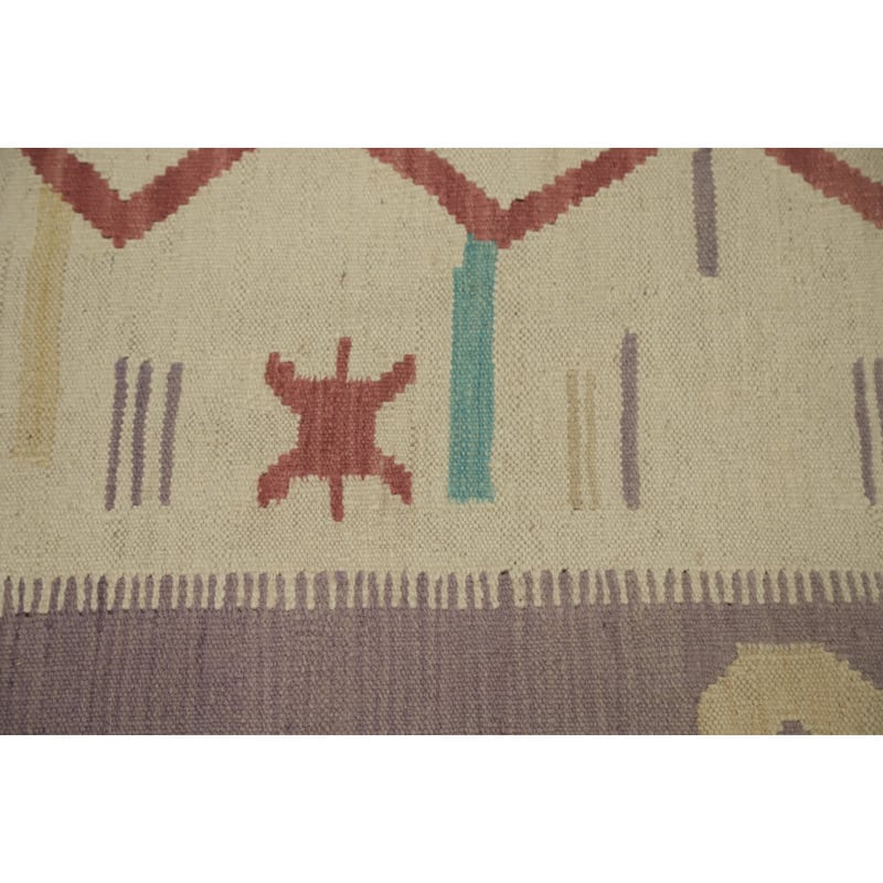 Hand Woven Oriental 100% Wool Carpet Southwestern Tribal Beige & Ivories Kilim Area Rug - 7' 10'' X 4' 10''