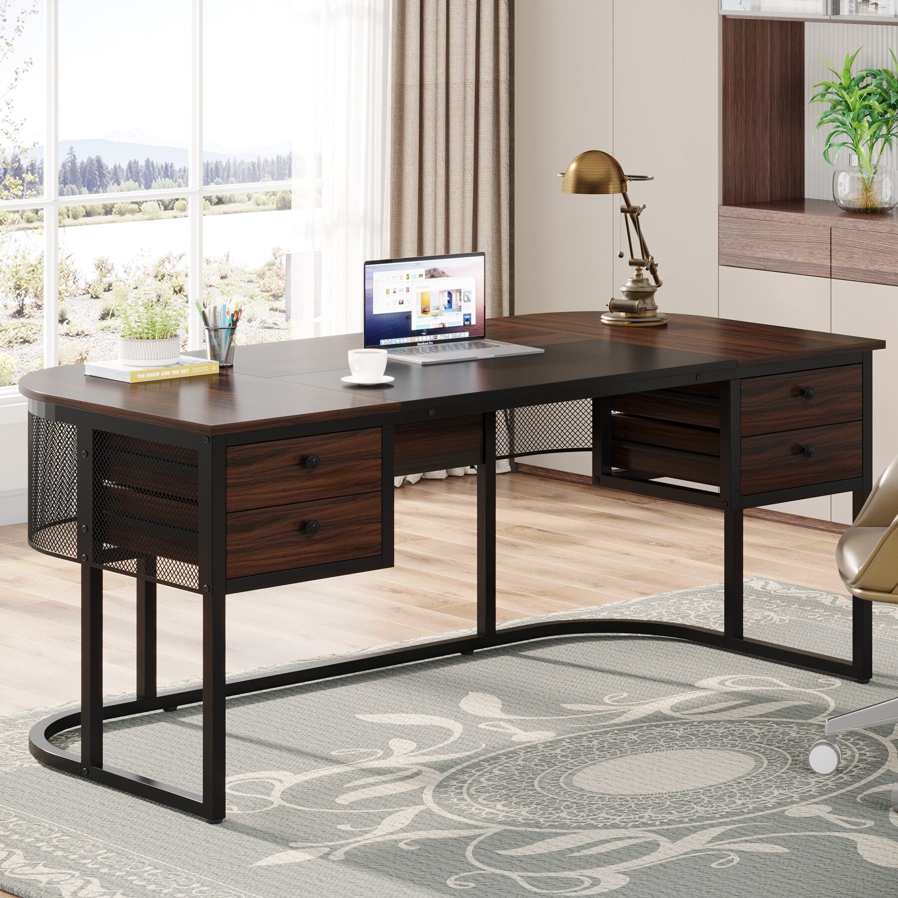 63-Inch Executive Desk with 4 Drawers, Large Office Desk 63-Inch Executive Desk with 4 Drawers, Large Office Desk