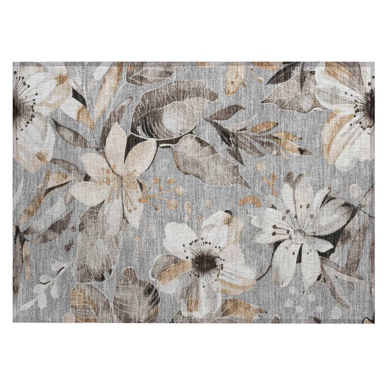 Machine Washable Indoor/ Outdoor Floral Chantille Rug