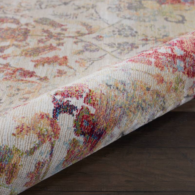 Power Loomed Distressed Geometric Floral Traditional Non Skid Area Rug - 48' X '48' X '0.5